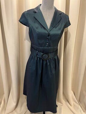 OC OC Teal Satin Dress Featuring A Self Belt And One Pocket